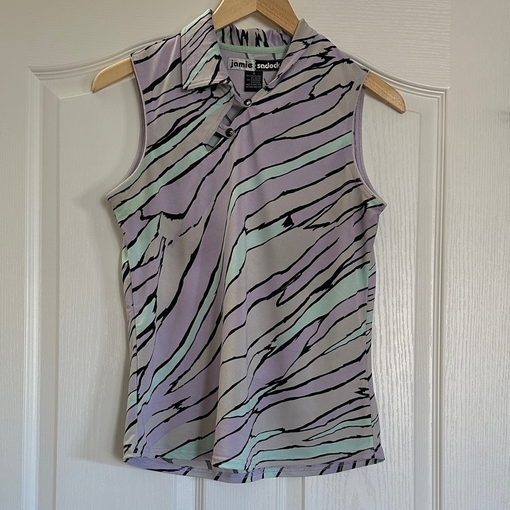 jamie sadock Lavender & Mint Sleeveless Polo with Black Stripe Print